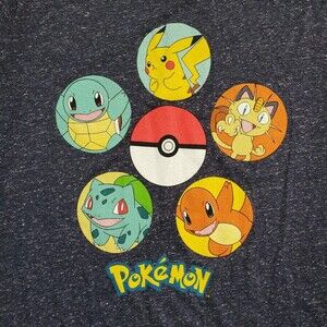 Pokémon Men's T-Shirt Graphic Tee Short Sleeve Adult Cartoon Blue Size XL